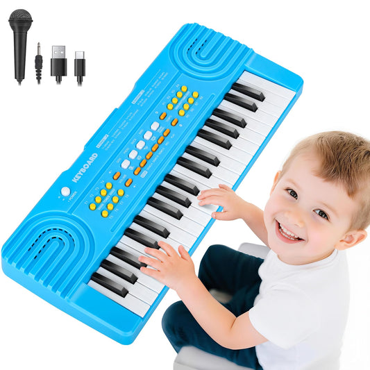 Drmukie kids piano blue front view for early music exploration.