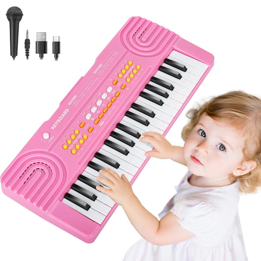 Drmukie pink 37-key kids piano front view for music learning