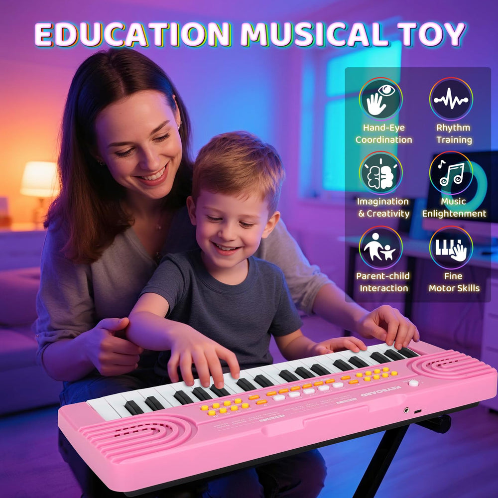 Drmukie pink 37-key kids piano with microphone for pretend performances
