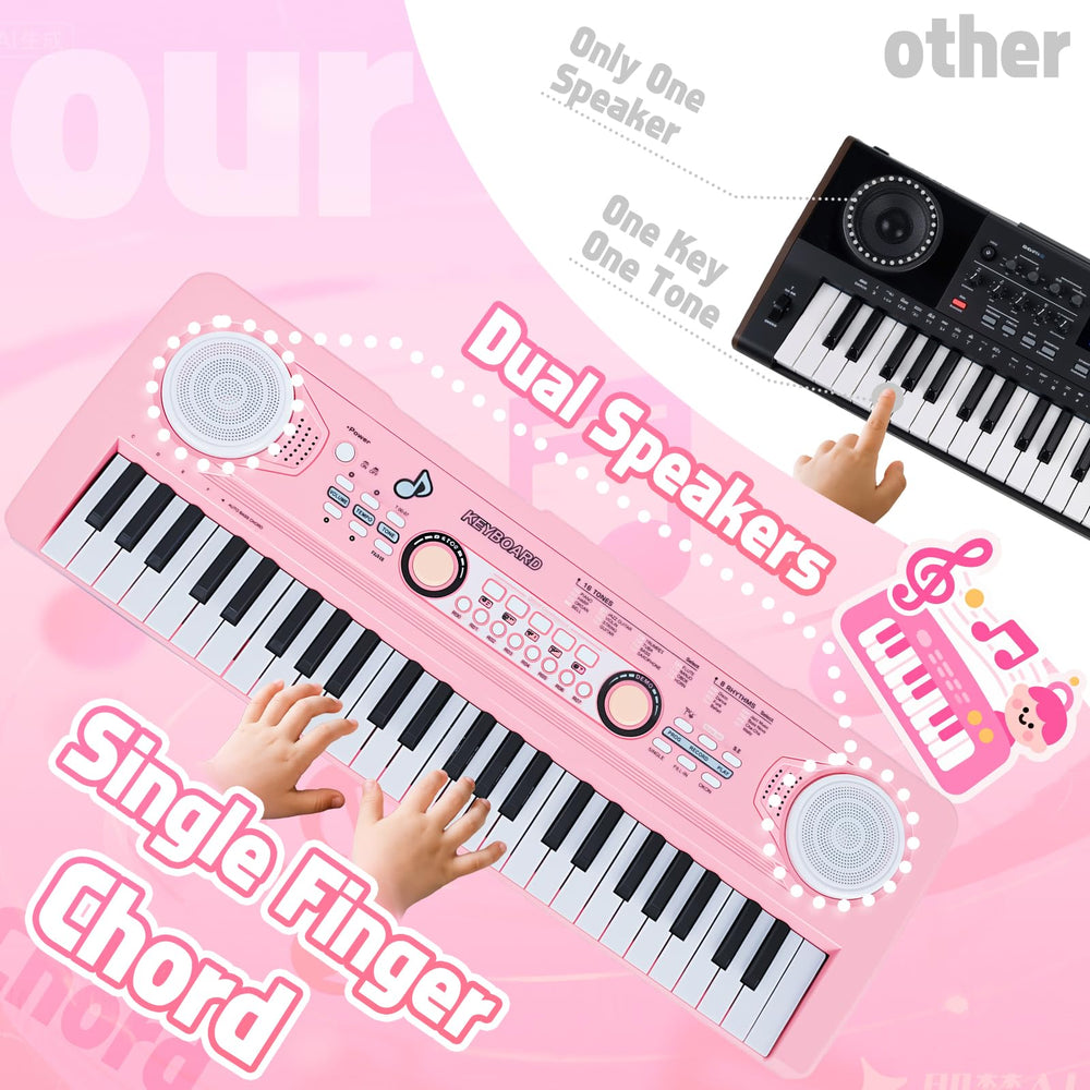 Drmukie pink keyboard with microphone encourages singing along and performance