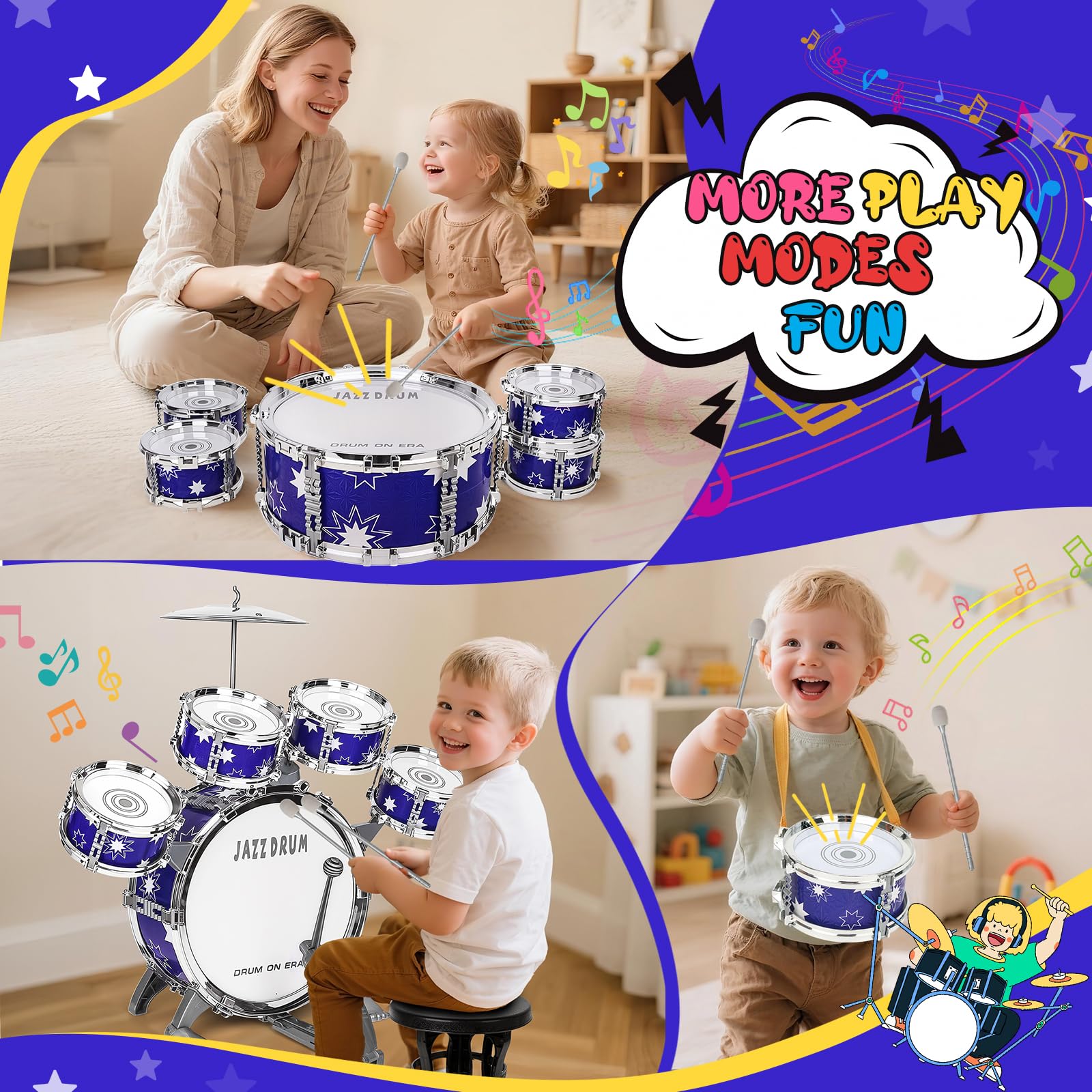Drmukie upgraded drum set cymbal adds realistic rhythm cues for creative play.