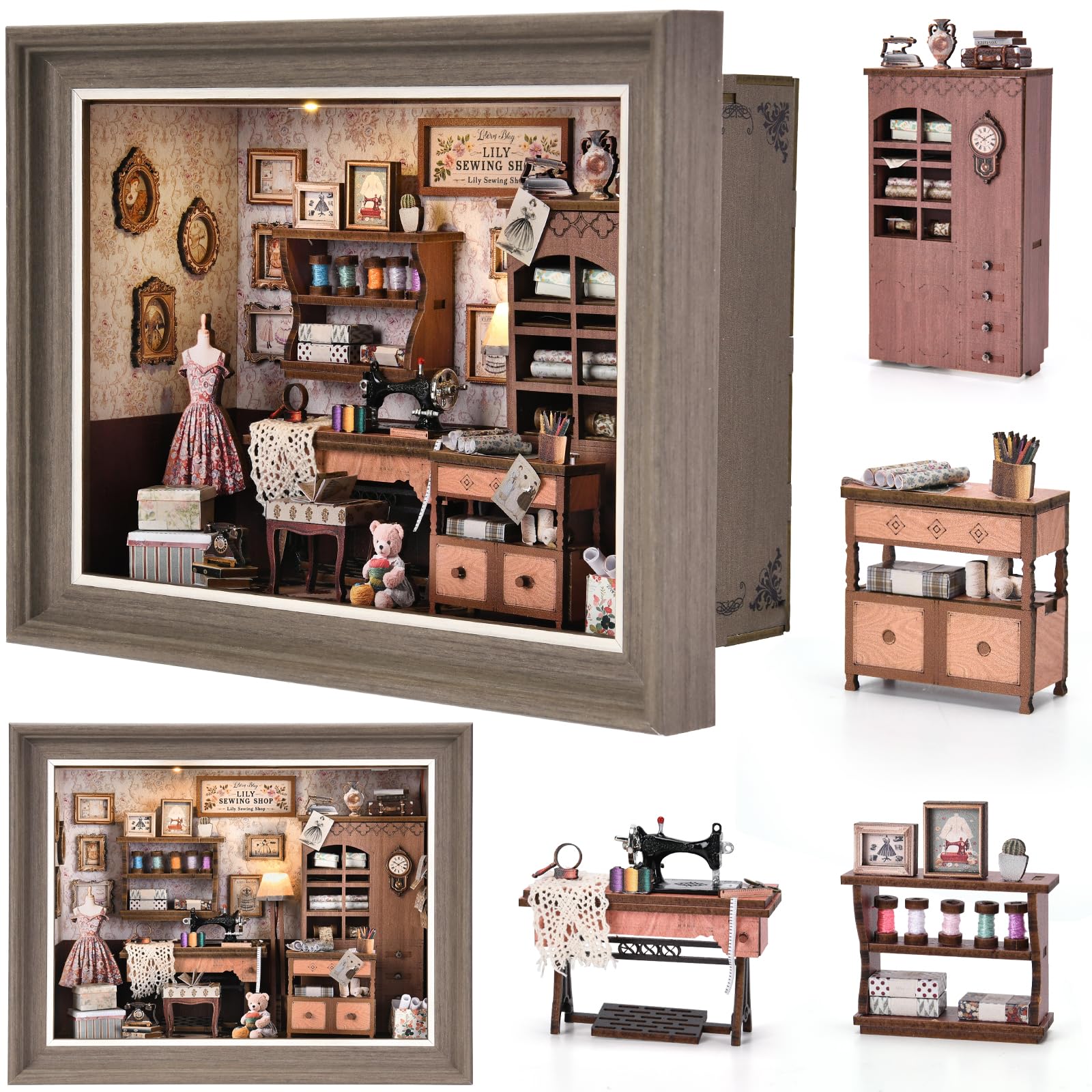 DROICC Book Nook Kit sewing machine detail adds authentic craft vibes