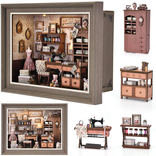 DROICC Book Nook Kit sewing machine detail adds authentic craft vibes