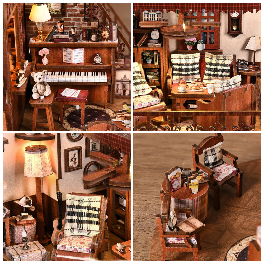 DROICC DIY miniature house kit LED lighting, warm glow day or night.