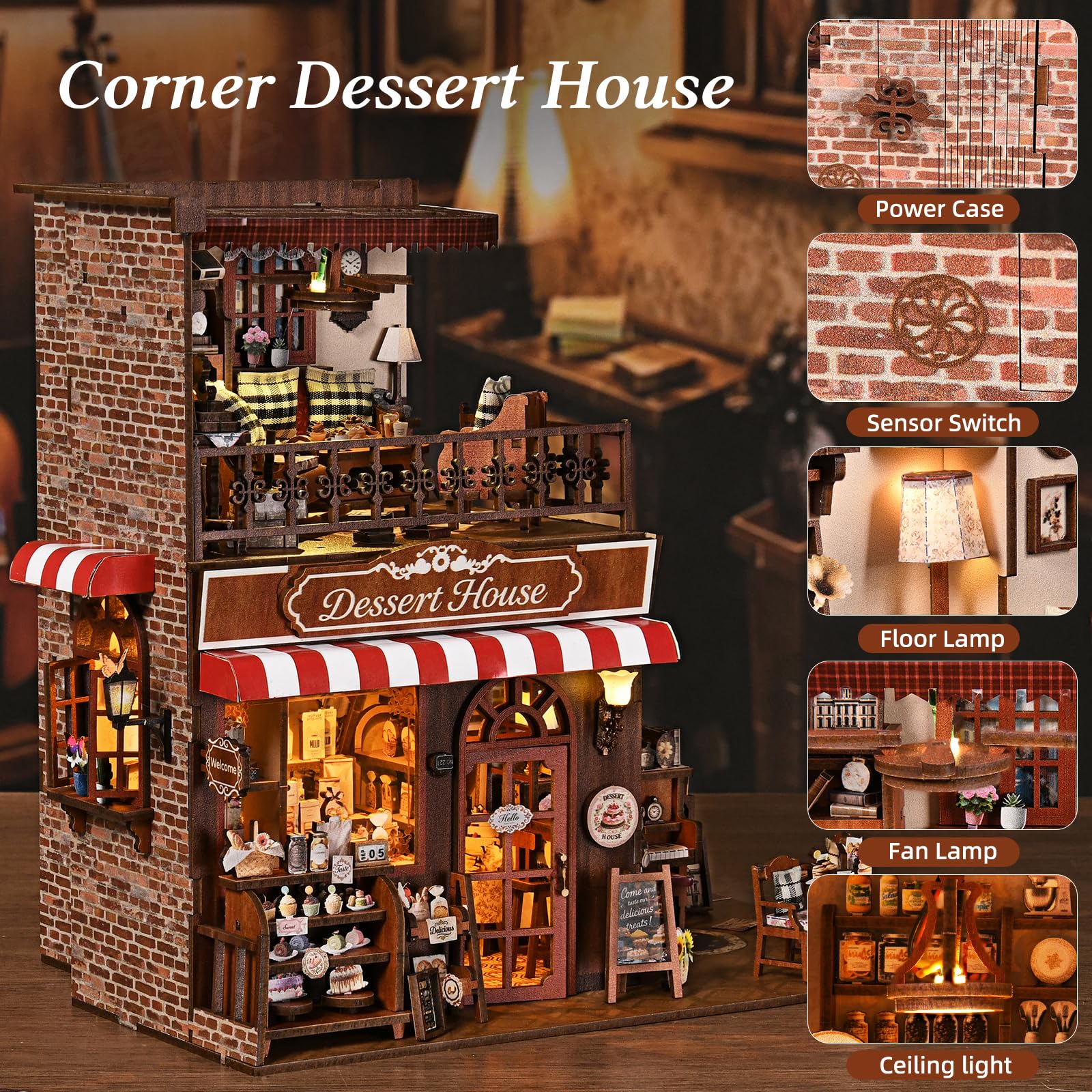 DROICC DIY miniature house kit upstairs lounge, warm room ambience.