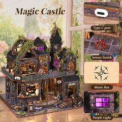 DROICC dollhouse magic city interior features owl, potions, and shelves for storytelling charm.