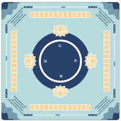 Drounphi Mahjong Mat in blue with lotus design keeps tiles organized during games