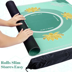 Drounphi Mahjong Mat used for mahjong, poker, and dominoes on a single surface