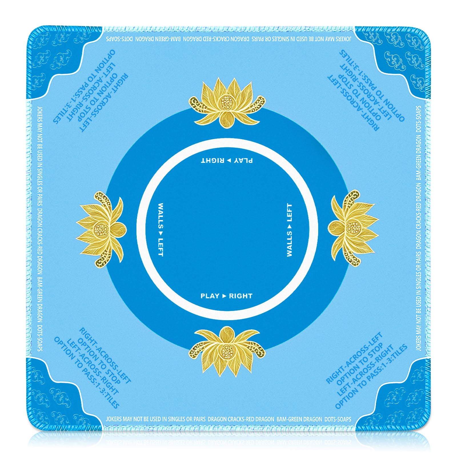 Drounphi Mahjong mat with rules along edge for quick guidance during play