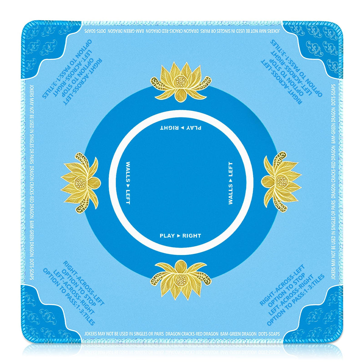 Drounphi Mahjong mat with rules along edge for quick guidance during play