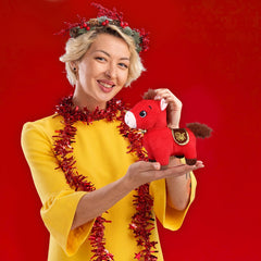 Droutti red yellow Chinese horse plush doll symbolizing luck and celebration
