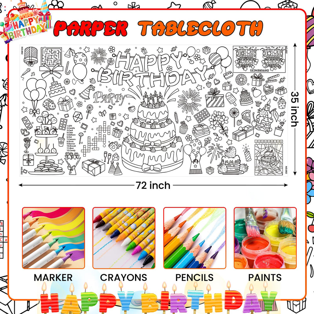 Drunze coloring tablecloth for kids, ideal birthday activity backdrop