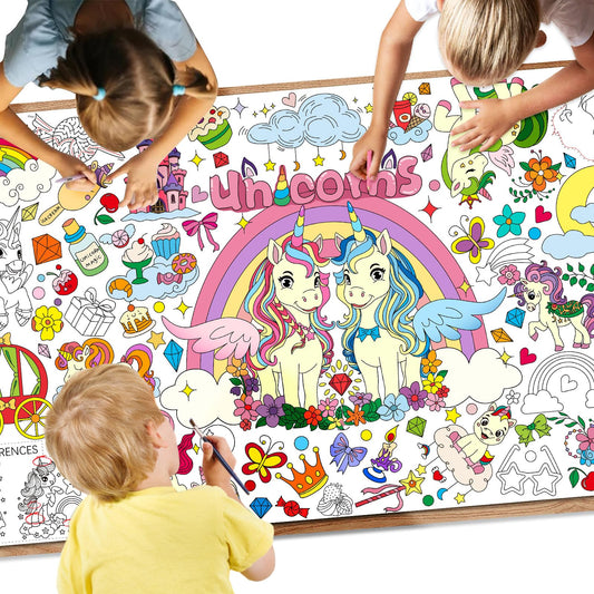 Drunze giant unicorn coloring poster tablecloth supports creative play on a large surface