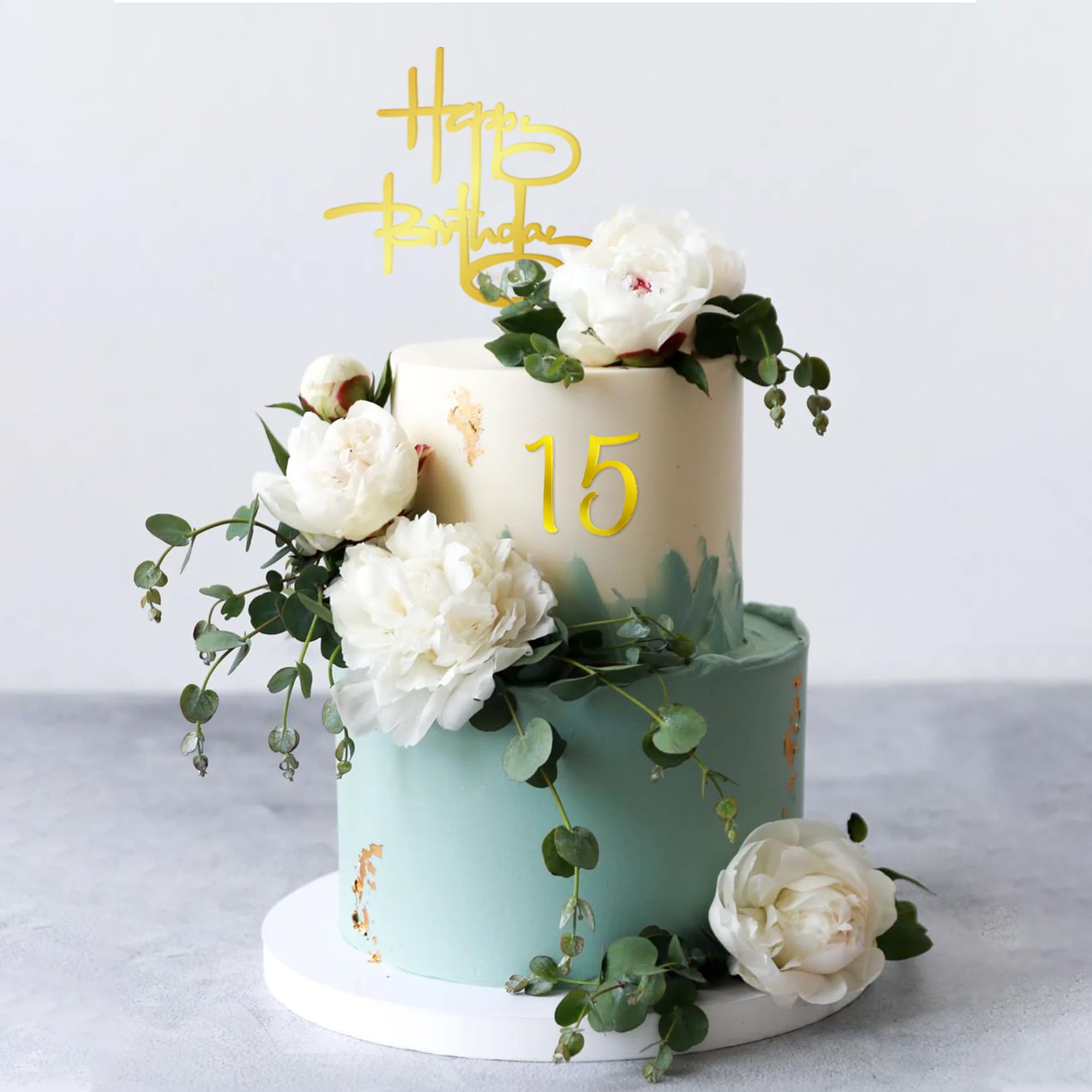 DRWATE gold cake toppers closeup showing glossy acrylic finish