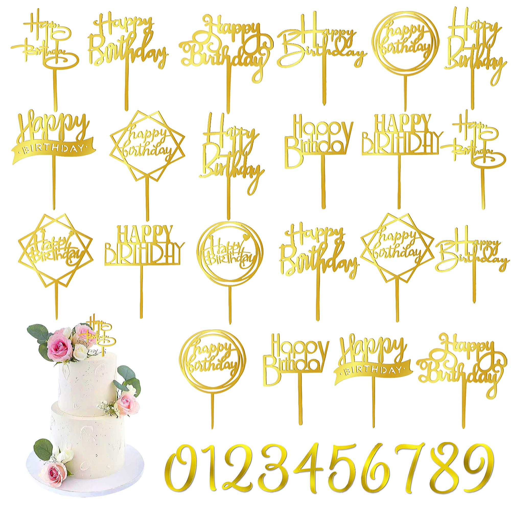 DRWATE gold happy birthday topper set ready for cake decoration