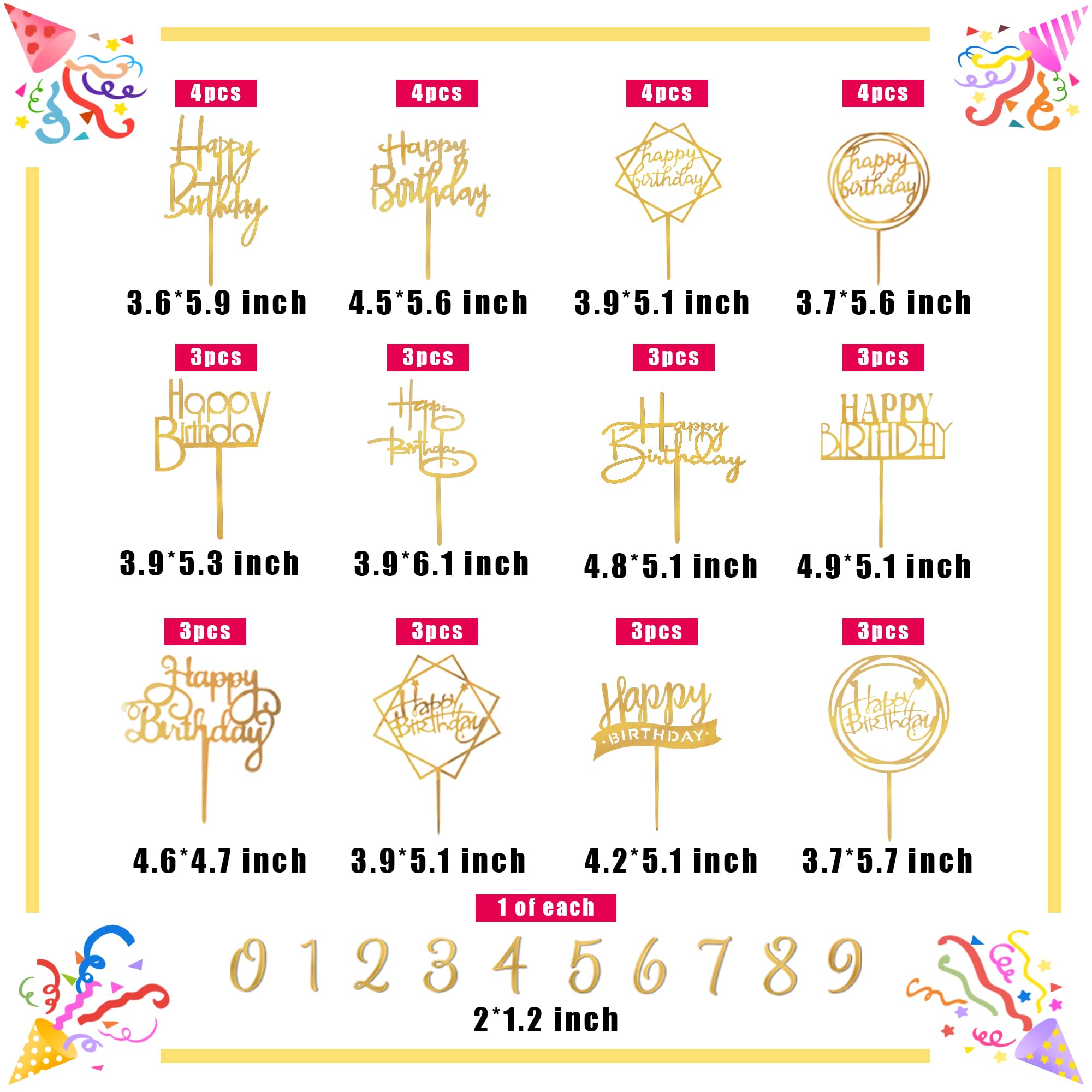 DRWATE gold happy birthday topper set for versatile cake styling