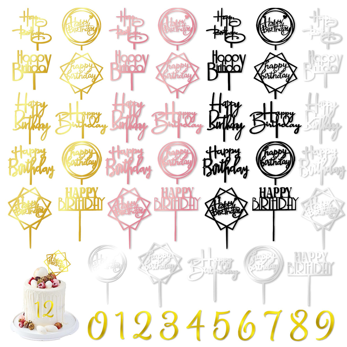 DRWATE gold acrylic birthday topper adds glamour to cake decor