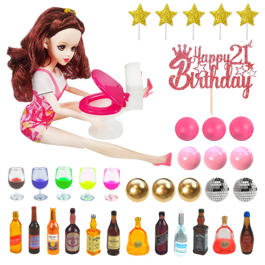 DRWATE mini wine bottles topper on brown cake, ideal for 21st birthday themes