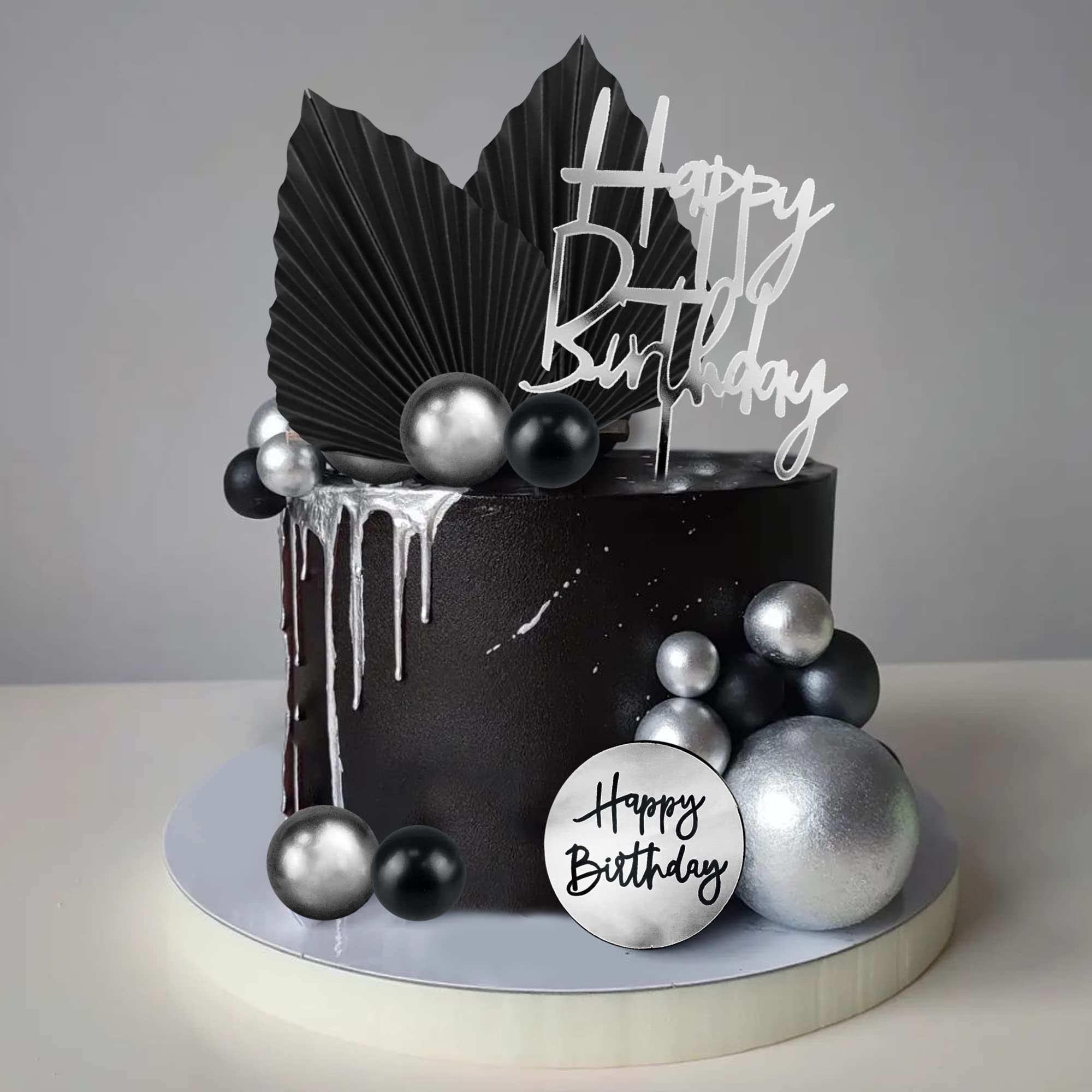 DRWATE silvery round topper in acrylic elevates cake presentation.