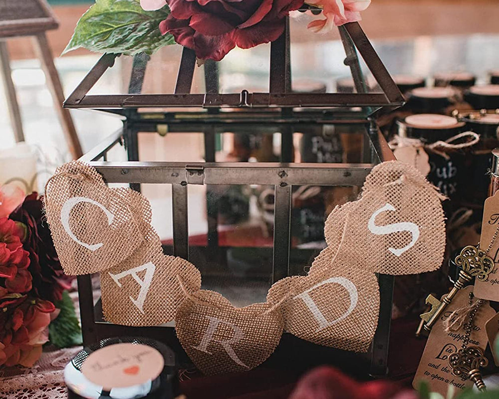 DS. DISTINCTIVE STYLE burlap cards banner close-up, showing fine printing