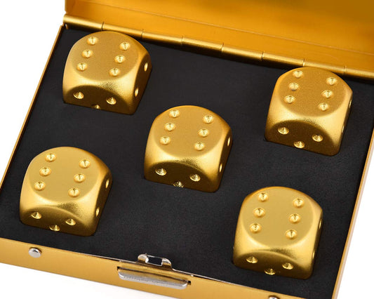 DS Distinctive Style gold dice close-up showing polished, fade-resistant finish