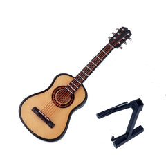 Dselvgvu miniature guitar and stand form a collectible motif for shelves.