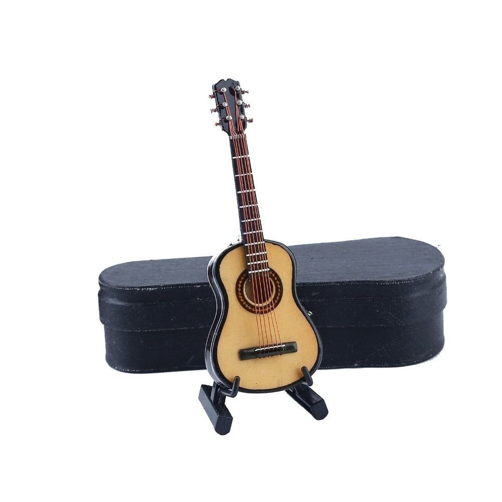 Dselvgvu miniature guitar close-up focuses on strings and tuning pegs.