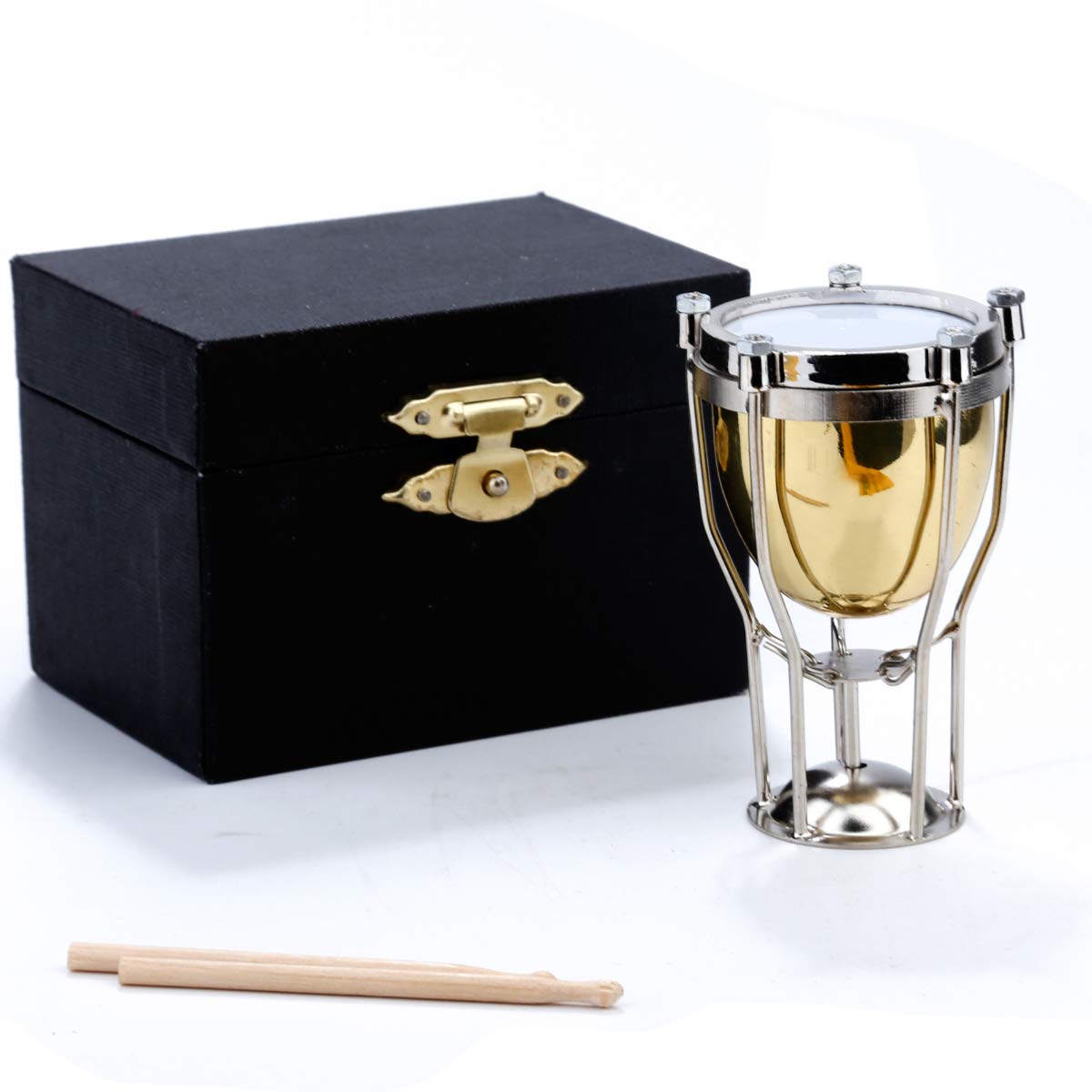 Dselvgvu miniature timpani brass close-up highlights craftsmanship for collectors.