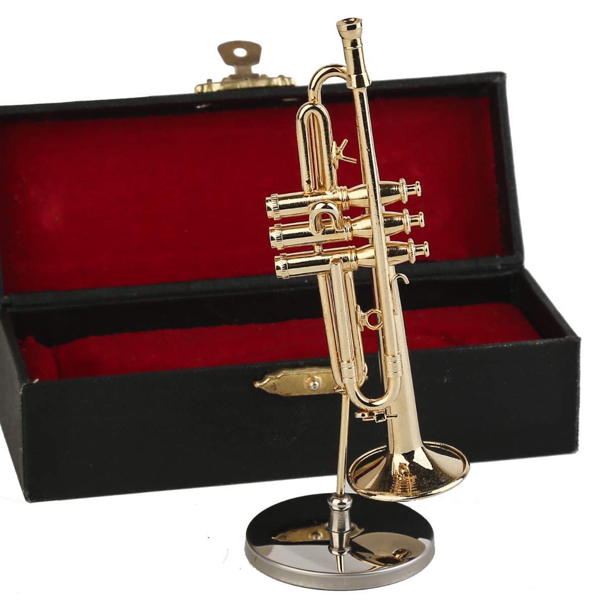 Dselvgvu trumpet on stand suited for desk or shelf ornament.