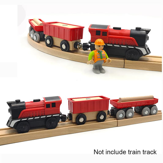 DSHMIXIA wooden train carriages connect magnetically for easy assembly