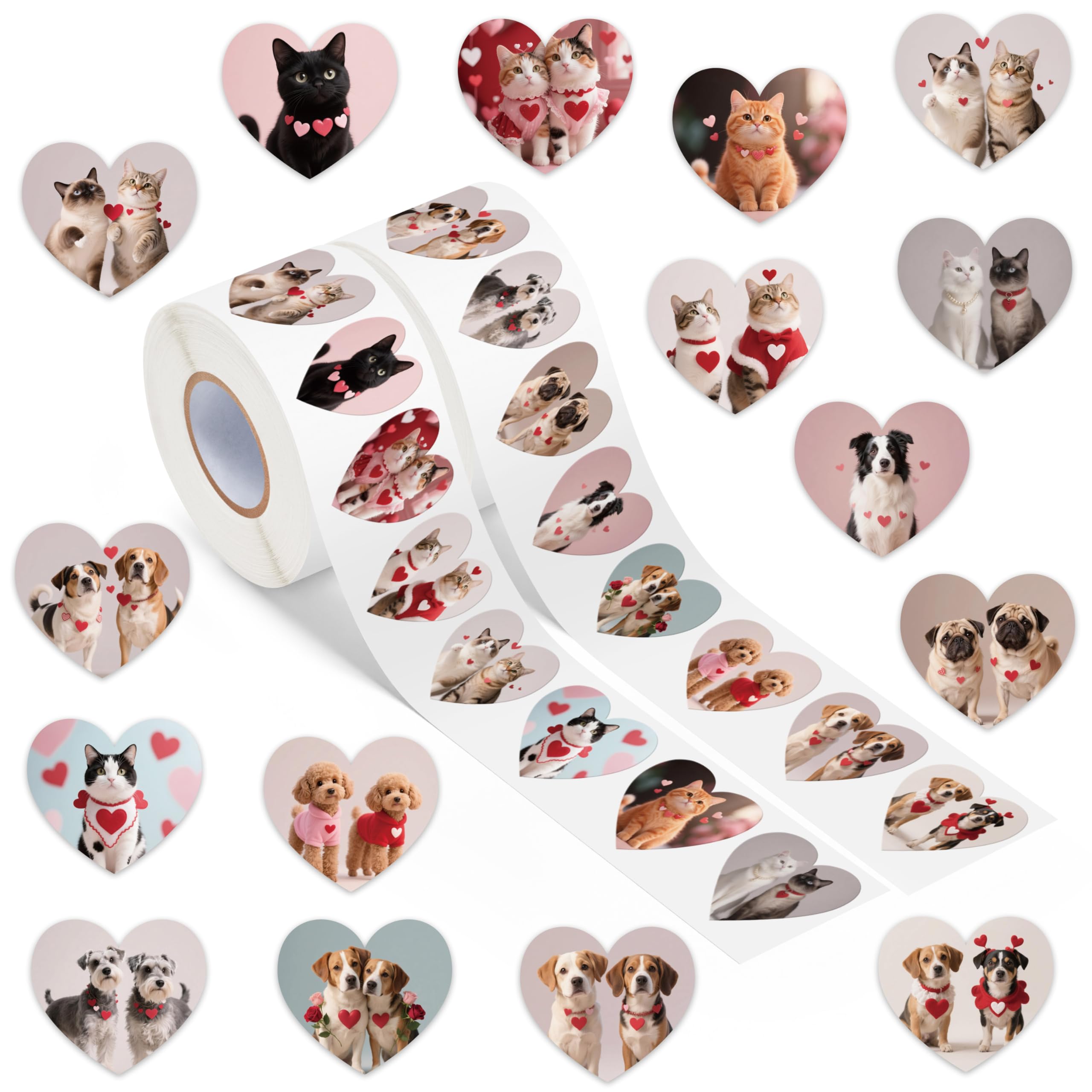 DSjuedui valentines dog-cat sticker rolls for gift labels and scrapbooking