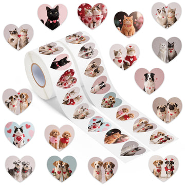 DSjuedui valentines dog-cat sticker rolls for gift labels and scrapbooking