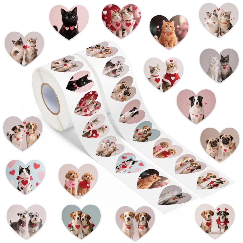 DSjuedui valentines dog-cat sticker rolls for gift labels and scrapbooking