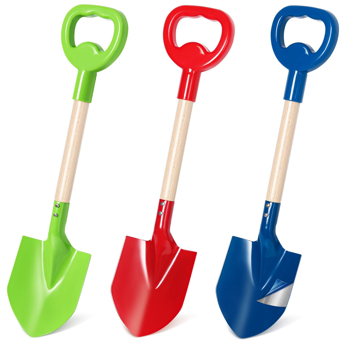 Dsmile 3-pc beach shovel set with 16-inch metal shovels for sunny sand play.