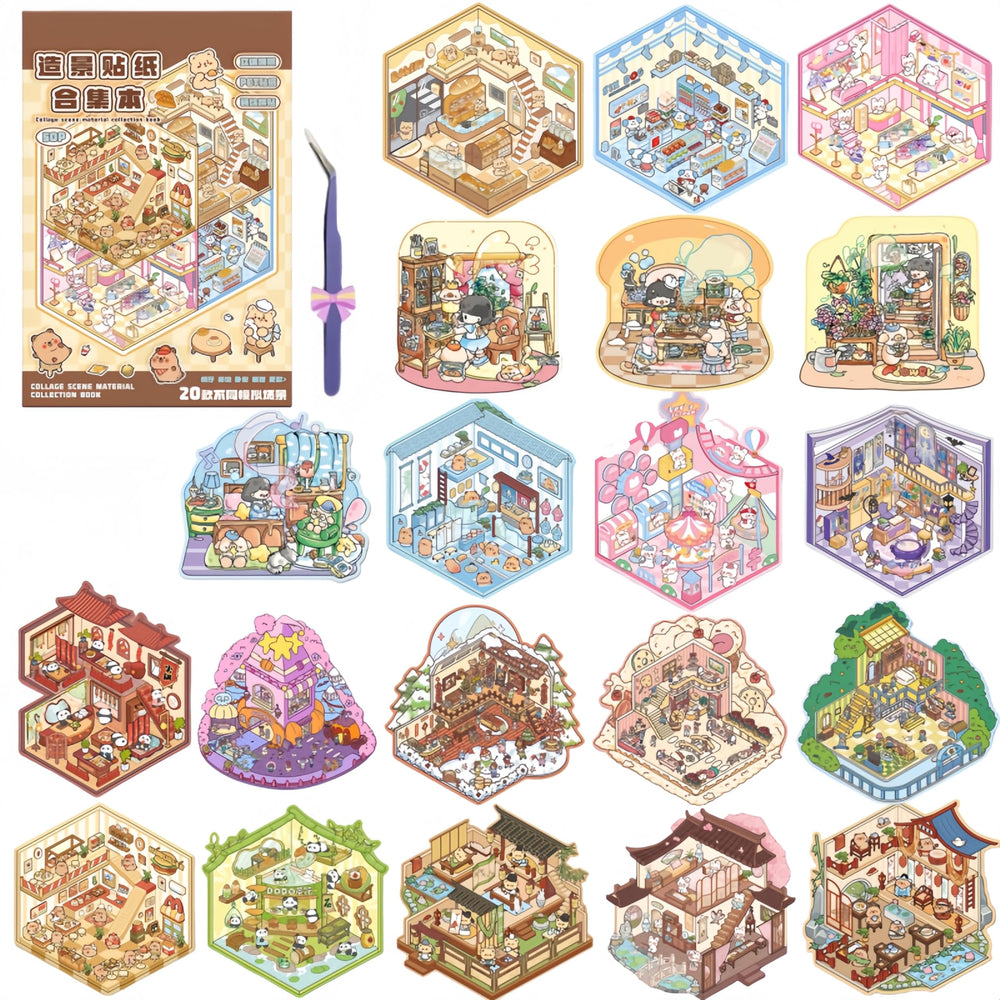 DSNJPZX 20-set DIY 3D house sticker book cover for creative crafting