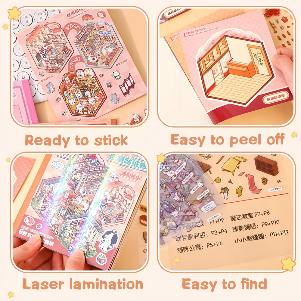 DSNJPZX 3D sticker scene book tweezers help place stickers neatly.