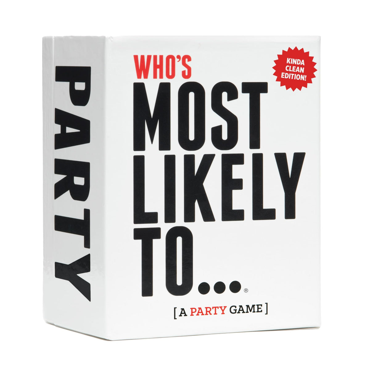 DSS Games Who's Most Likely To Kinda Clean cards spread for family fun.