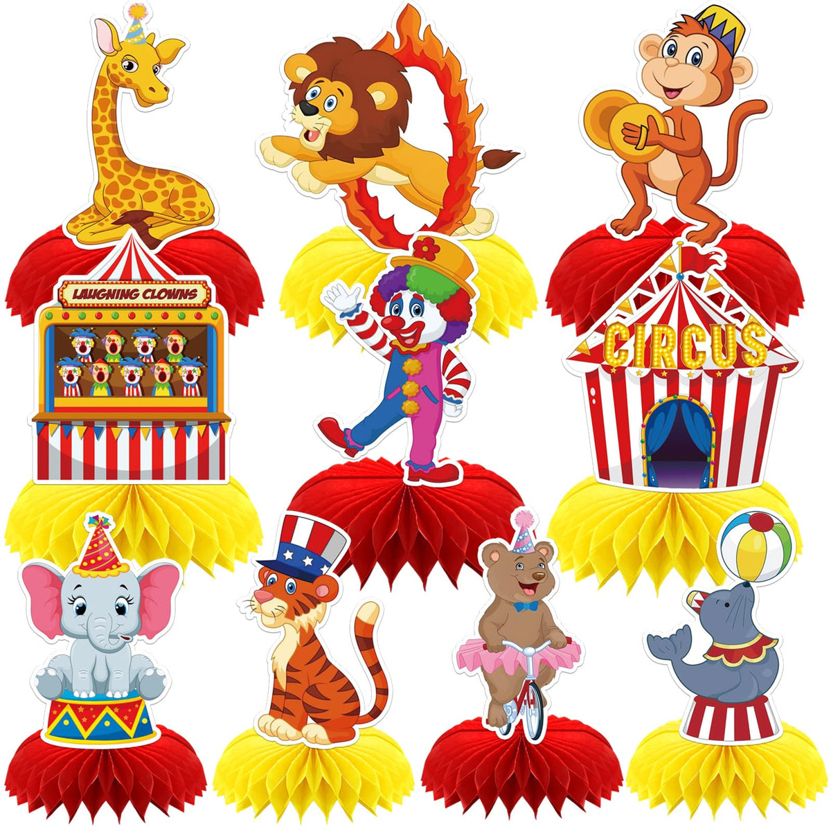 DTOFOOT Carnival Honeycomb Centerpiece with colorful designs enhances party tables.