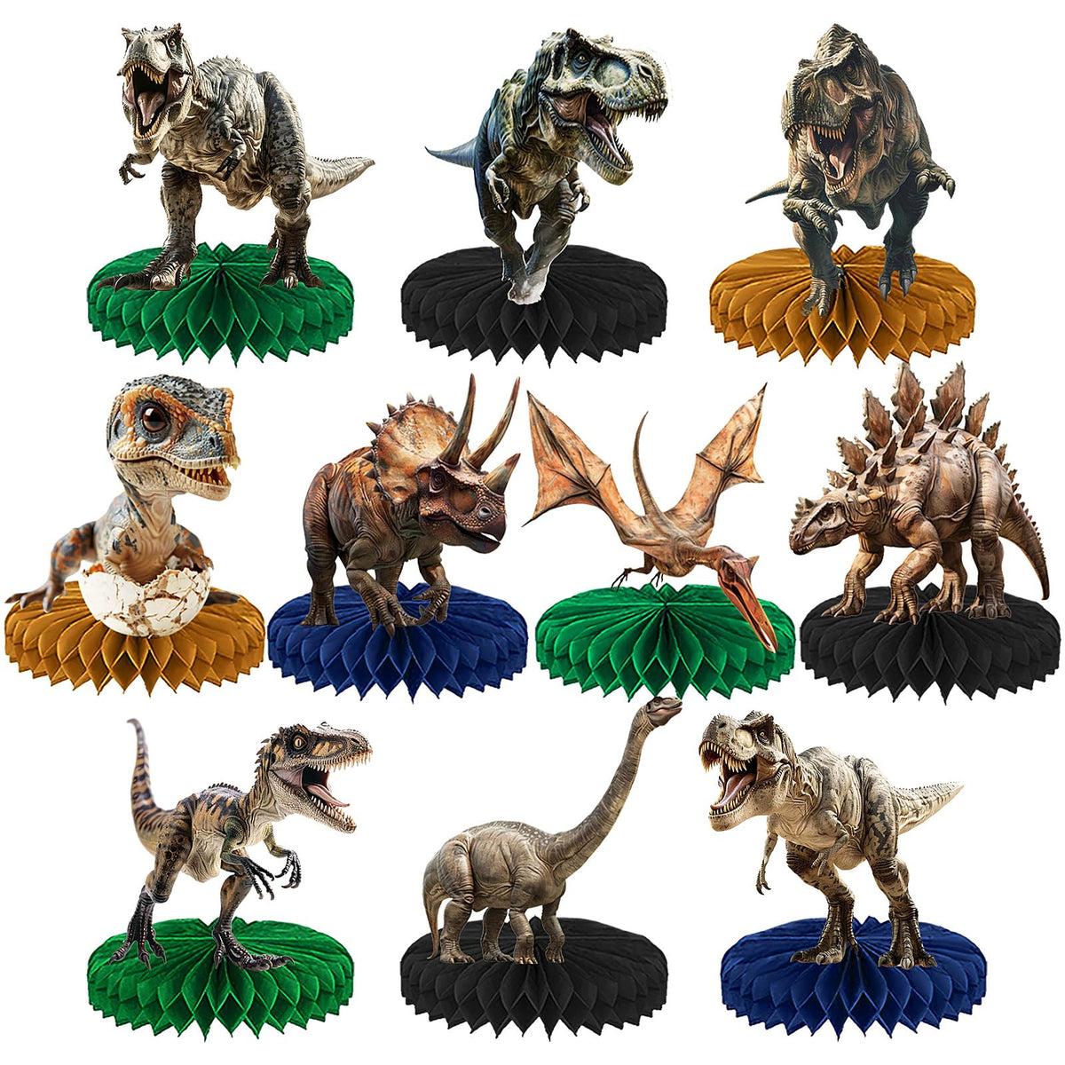 DTOFOOT dinosaur honeycomb centerpiece set adds playful color to birthday tables.