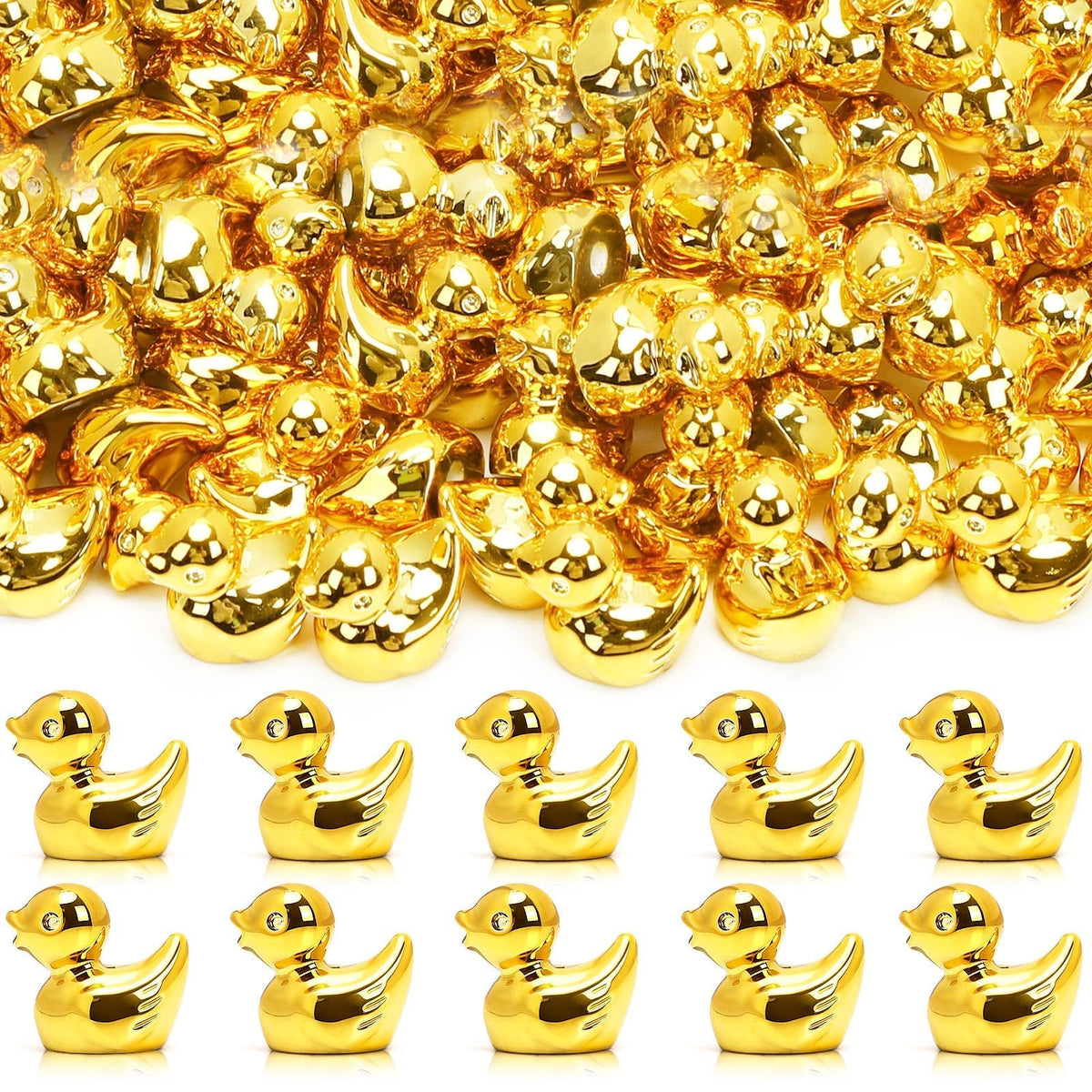 DTOFOOT gold mini ducks bulk close-up highlighting durable resin finish for elegant decor.