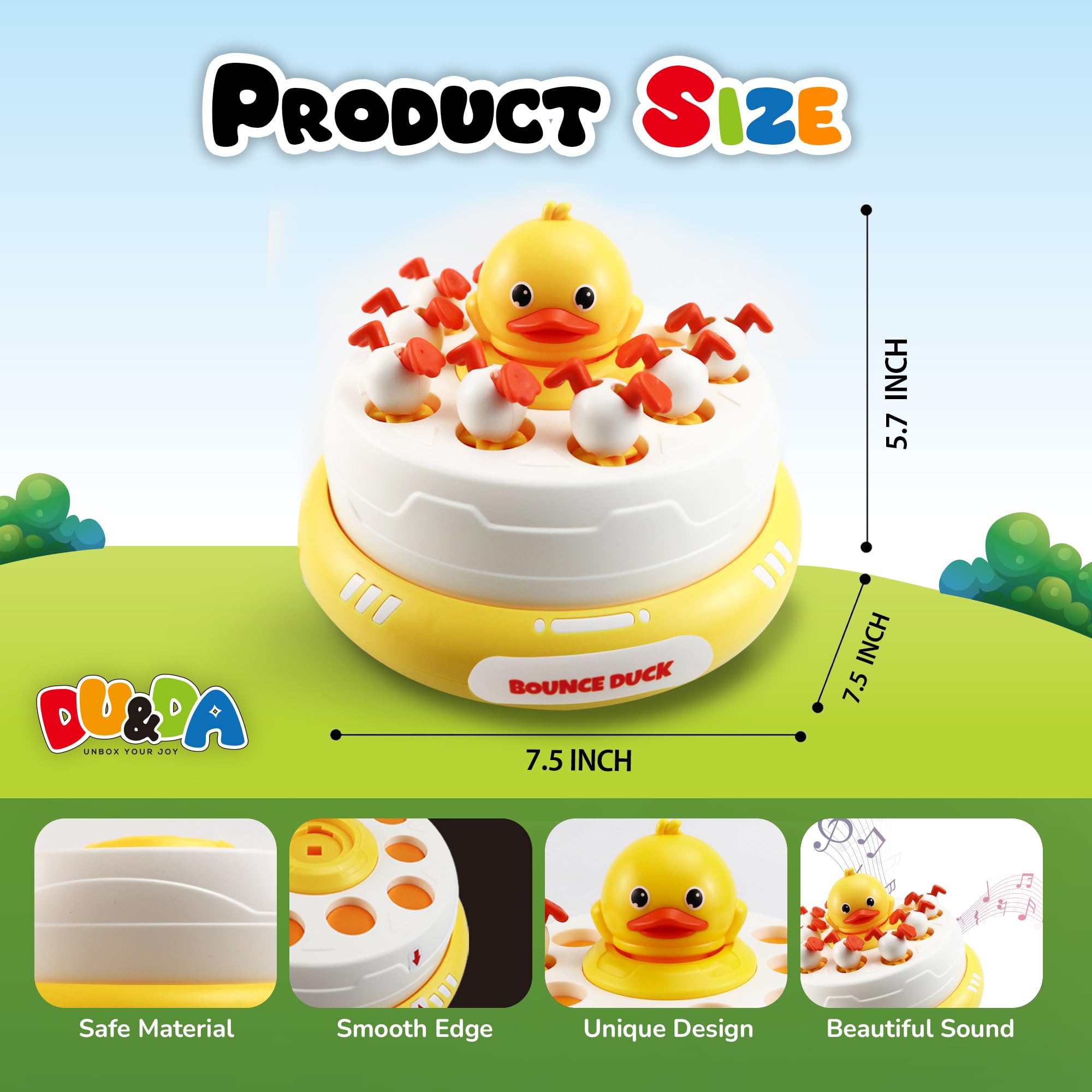 Durable, safe materials in DU&DA Pop Up Duck Catch Game for long-lasting fun.