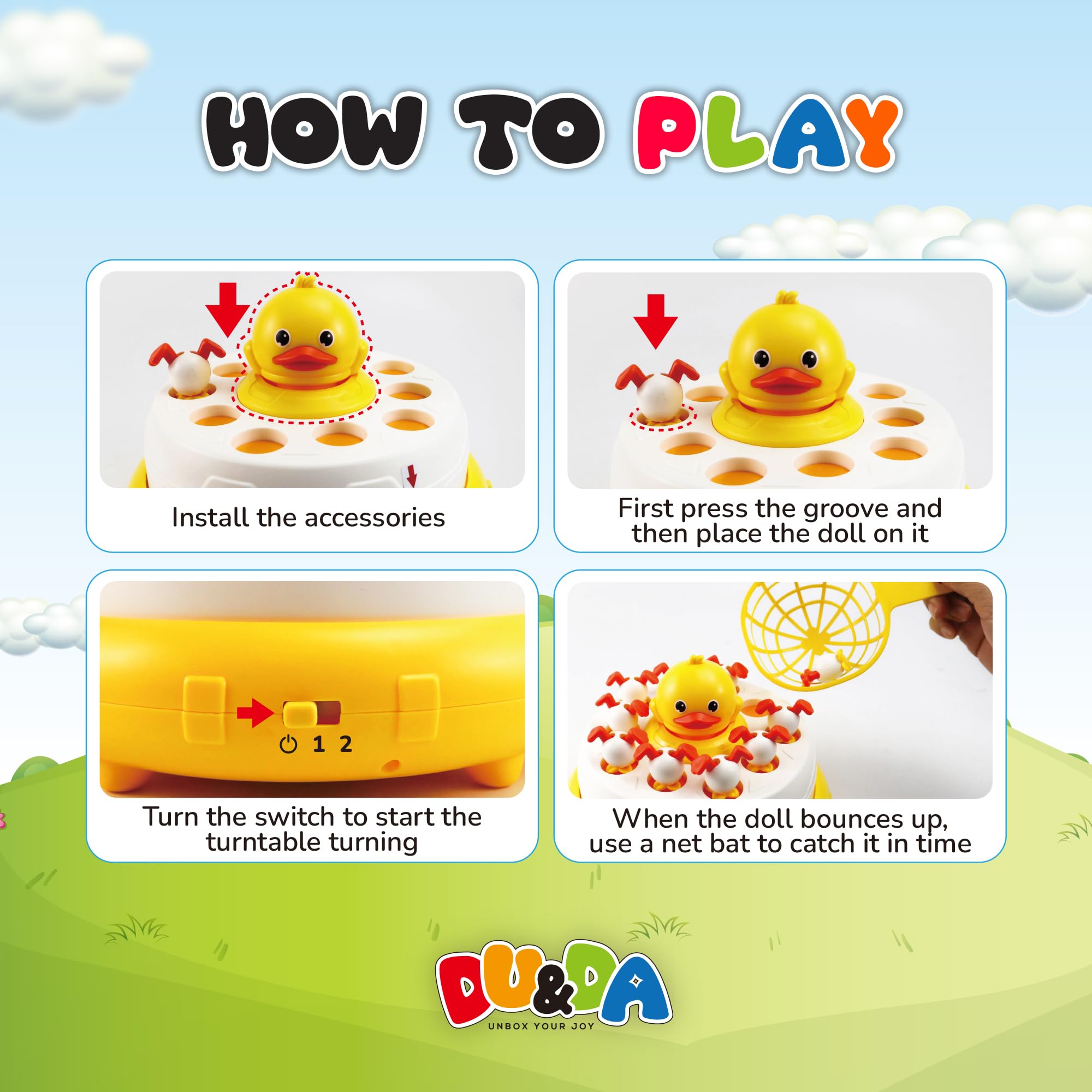 DU&DA Pop Up Duck Catch Game moments as kids play together with nets.