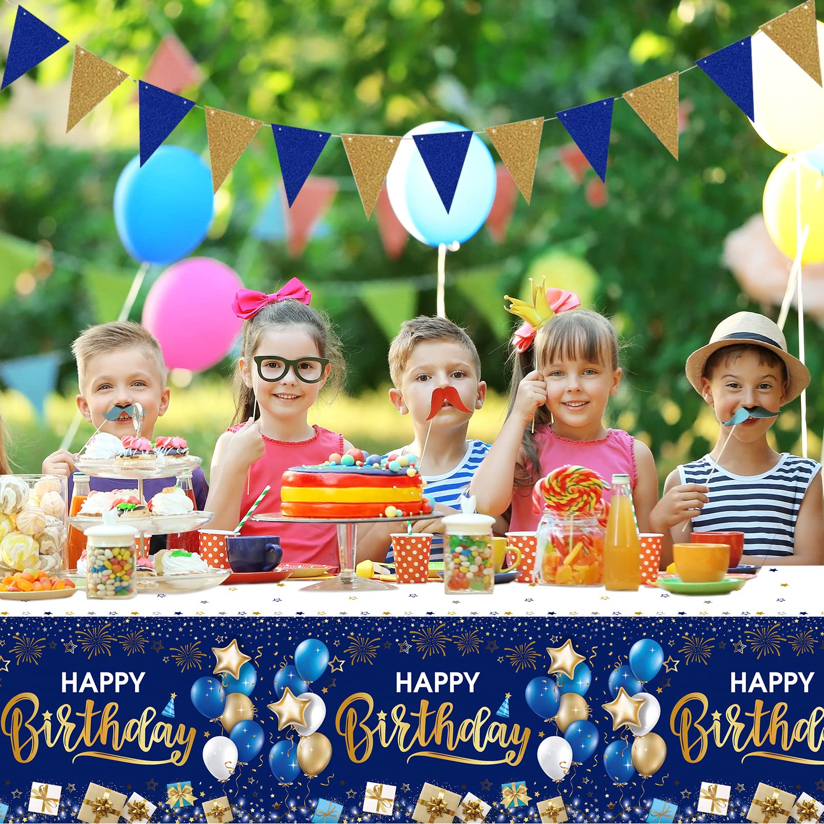 DUAIAI navy blue and gold tablecloth color scheme