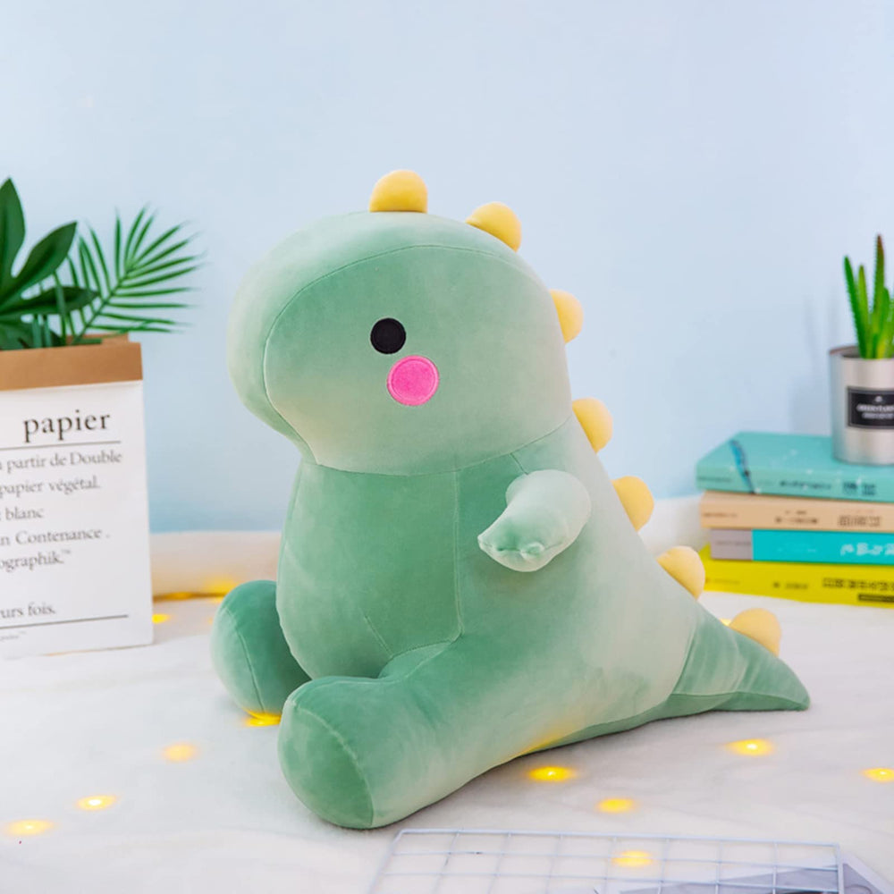 DUANMUL green 8in dinosaur plush side view, soft texture for playtime.