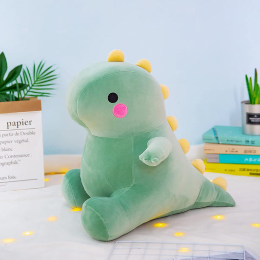 DUANMUL green 8in dinosaur plush side view, soft texture for playtime.