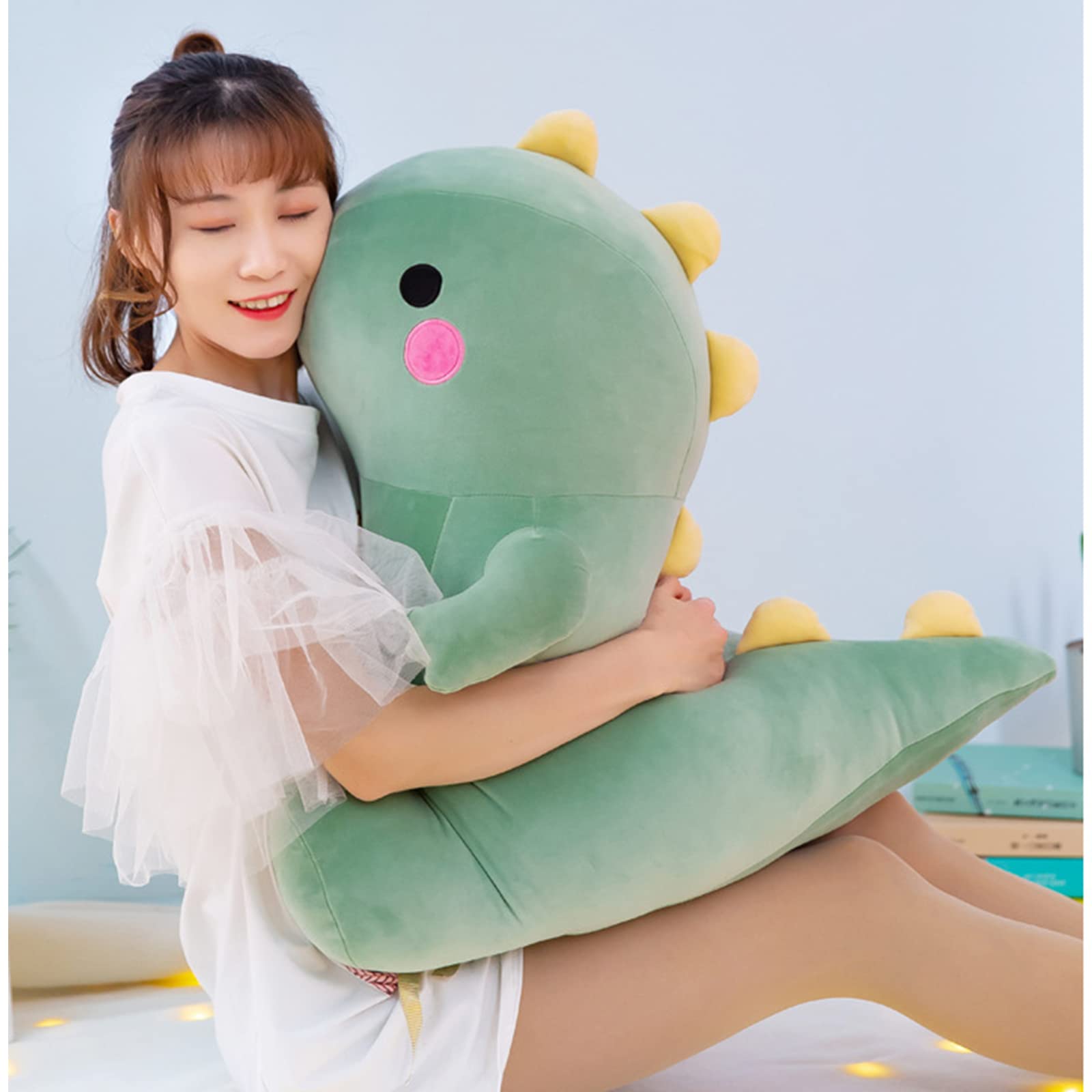 DUANMUL pink 8in dinosaur plush front view, cute gift for kids.