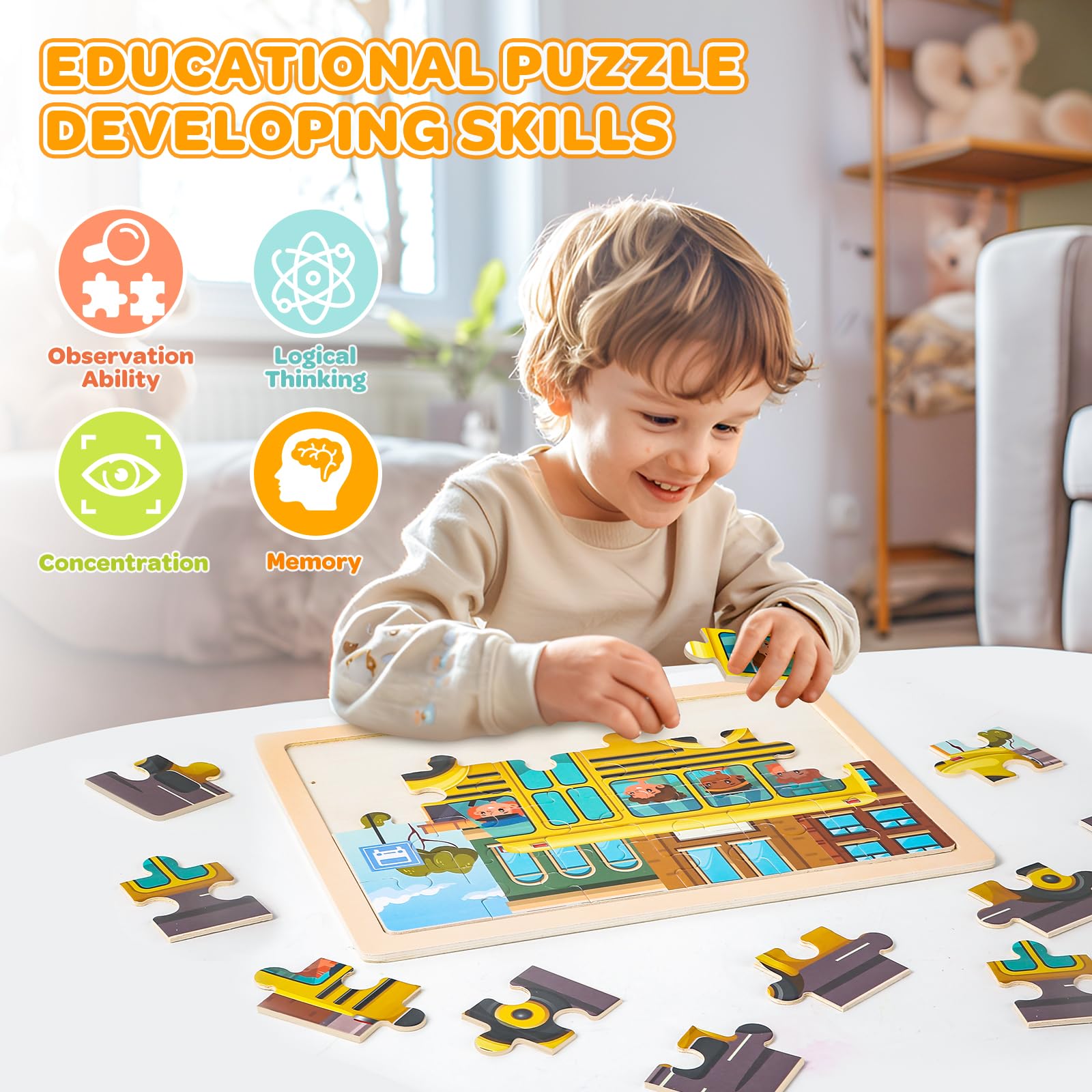Duchong smooth-edged wooden puzzles designed for safe toddler play.