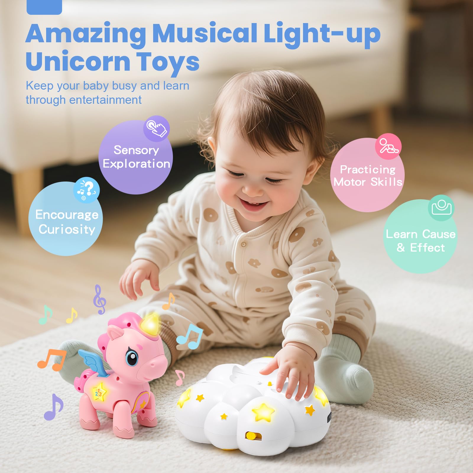 Duchong Baby tummy time toy encourages neck and motor exploration in infants.