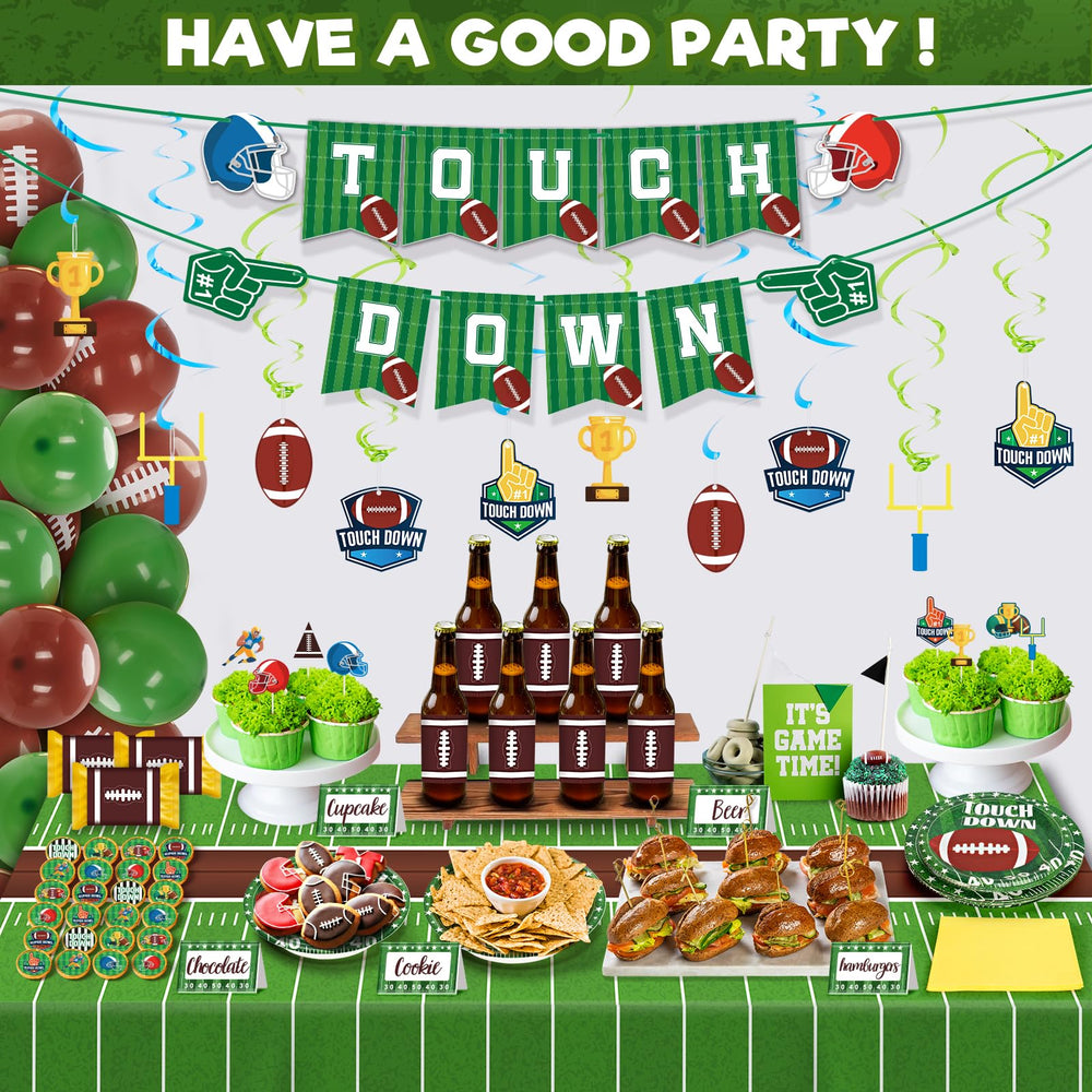 Duchong football swirls and toppers add finishing party touches