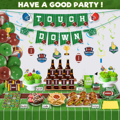 Duchong football swirls and toppers add finishing party touches